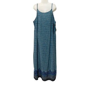 Vintage 90s Y2K California Concepts Maxi Slip Dress Blue Floral Paisley Size 22